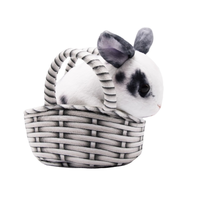 Yonlit Lifelike Plush Pet Bunny Basket Set Realistic Rabbit Stuffed Animal With A Suitable Fabric Pet Bag Cute And Funny Gift Fo