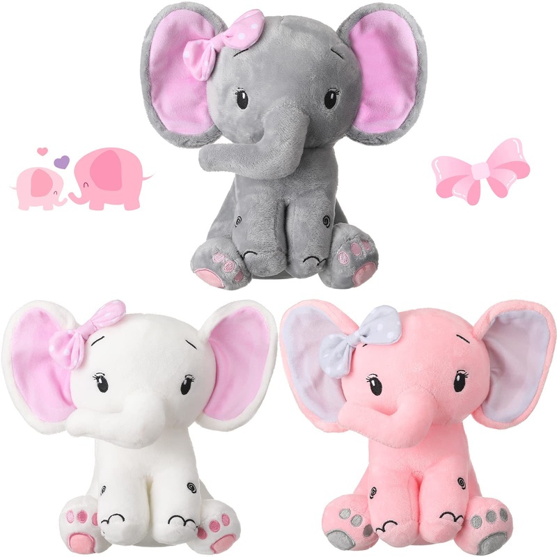 Zomiboo 3Pcs 8' Elephant Stuffed Toys - Cute Plush Animals For Baby Girls & Boys, Nursery Bed Decor
