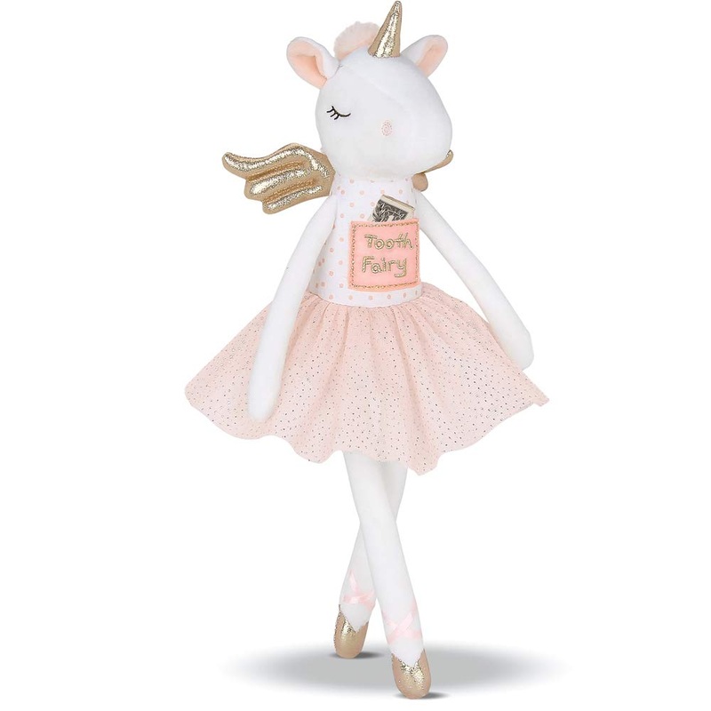 Bearington Twinkles Soft Plush Unicorn Tooth Fairy Doll, 14 Inches