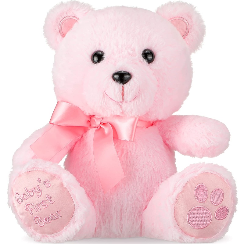 Chalyna 10 Inch Bear Stuffed Animal Gift First Bear Baby Shower Plush Toy For Wedding Birthday Easter Back To School Gift(Pink)