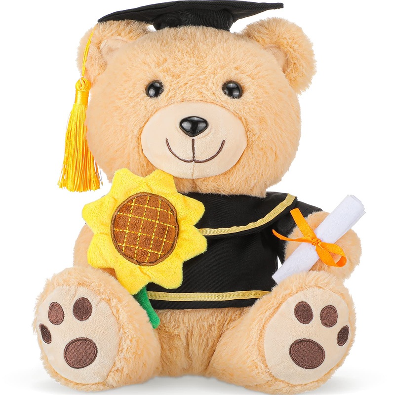 Chalyna 10 Inch Graduation Season Bear Plush Stuffed Animal Stuffed Animal Bear With Graduation Hat, Diploma And Sunflower, Graduation Preschool Kindergarten Gift For Friend, Relatives, Kids