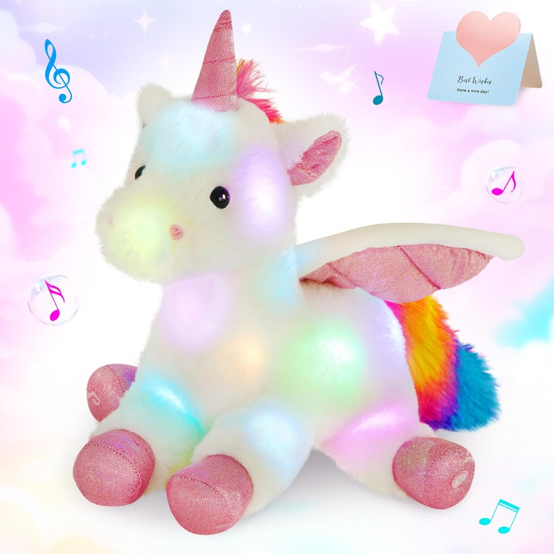 Cozyworld 16.5'' White Light Up Musical Unicorn Stuffed Animal Glowing Singing Soft Plush Toys Decor Birthday Christmas Children
