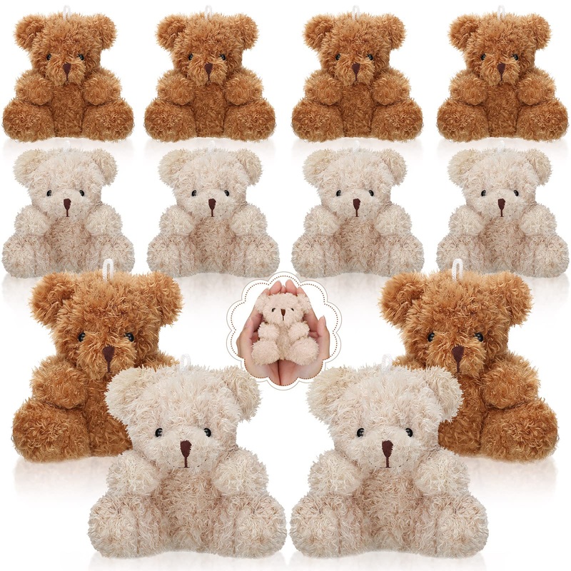 Sotiff 12 Pcs ValentineS Day Mini Bear Plush Stuffed 4 Inch Small Fuzzy Bear Bulk Animal Doll Keychains For Baby Shower Birthday Party Favor Classroom Exchange Gifts(Brown, Apricot)