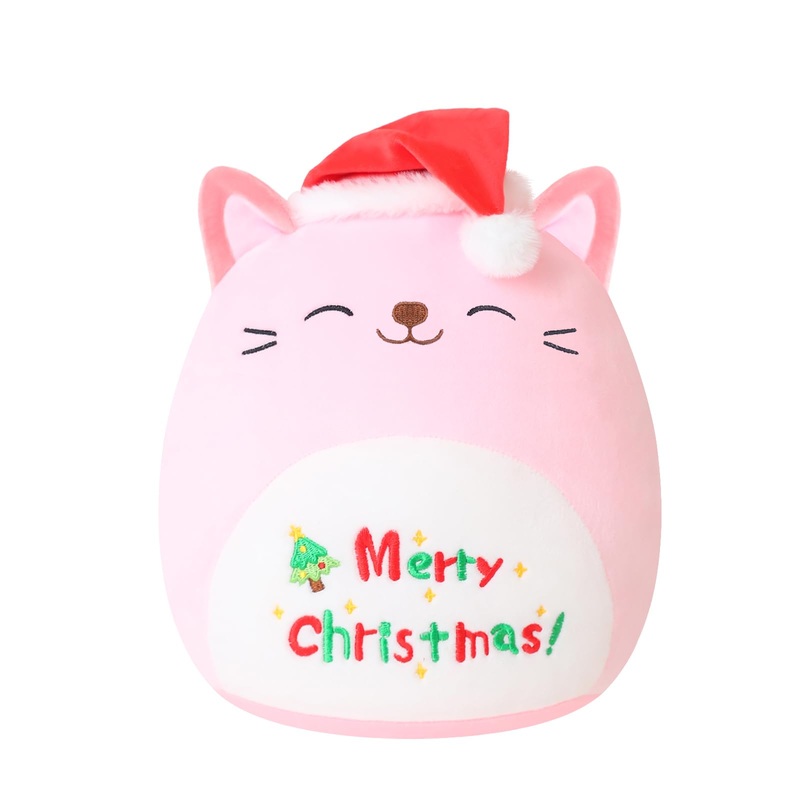 Sqeqe Christmas Cat Stuffed Animal Pink Cat Plush Wearing Christmas Hat Kawaii Christmas Cat Plushies Toys Soft Hone Plushie Decoration Gifts For Boys Girls (Christmas Caticorn, 10 Inch)