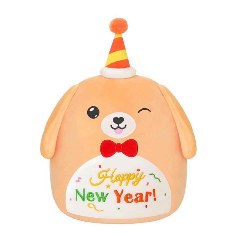 Sqeqe Dog Plush Dog Stuffed Animal Toy Happy New Year Puppy Plushies Kawaii Plushie Doll Gifts For Kids New Year Christmas Party Decoration 10 Inch