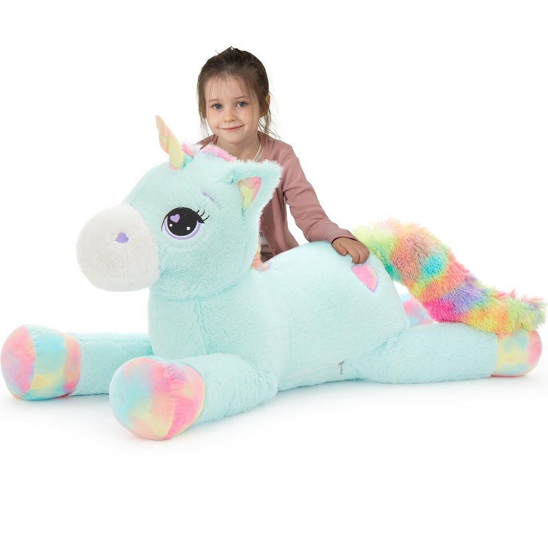 Tezituor 43In Giant Unicorn Plush Toys,Big Blue Unicorn Stuffed Animals,Lovely Unicorn Birthday Decorations For Children,Great U