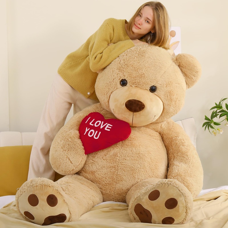 Tezituor 5Ft Giant Teddy Bear Stuffed Animals - I Love You   Red Heart Human Size Teddy Bear For Girlfriend,Boyfriend,Wife,Lover