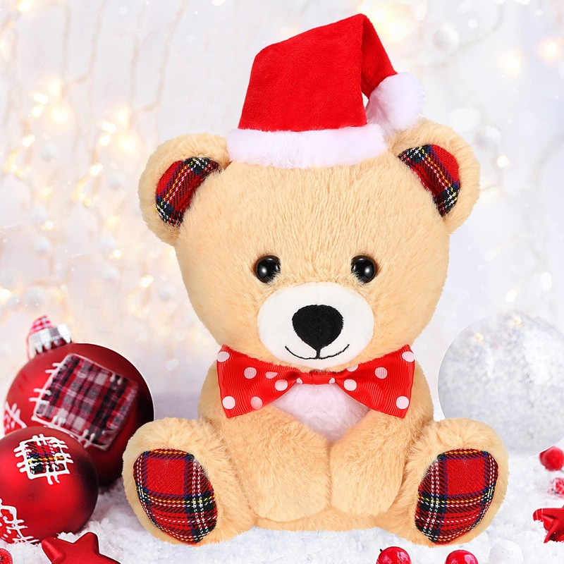 Threan 8 Inch Christmas Stuffed Animal Christmas Plush Toy Doll With Santa Hat Xmas Plush Stuffed Bear Monkey Deer Lion Koalas Panda Dog Elephant For Valentine'S Day, Festival (Little Bear Style)