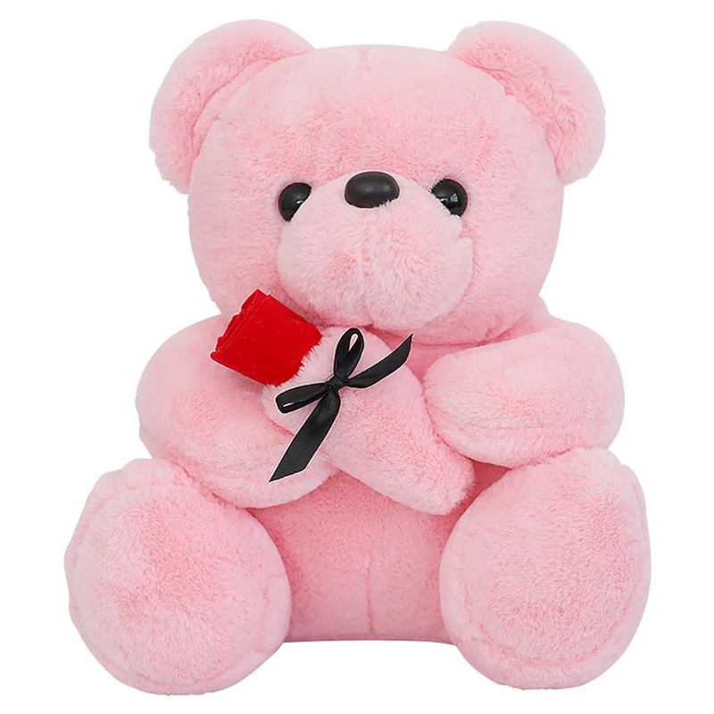 Wgxzyq 12 Inch Teddy Bear Stuffed Animal With Rose, Soft Cuddly Stuffed Plush Bear, Gifts For Kids Baby Toddlers On Baby Shower,