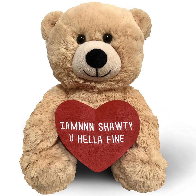Zamnnn Shawty U Hella Fine - 10' Teddy Bear & Gift Bag - Funny Stuffed Animal Plush Gift For Girlfriend, Boyfriend, Best Friend - Birthday, Engagement, Valentines, Anniversary, Wedding - Witty Bears