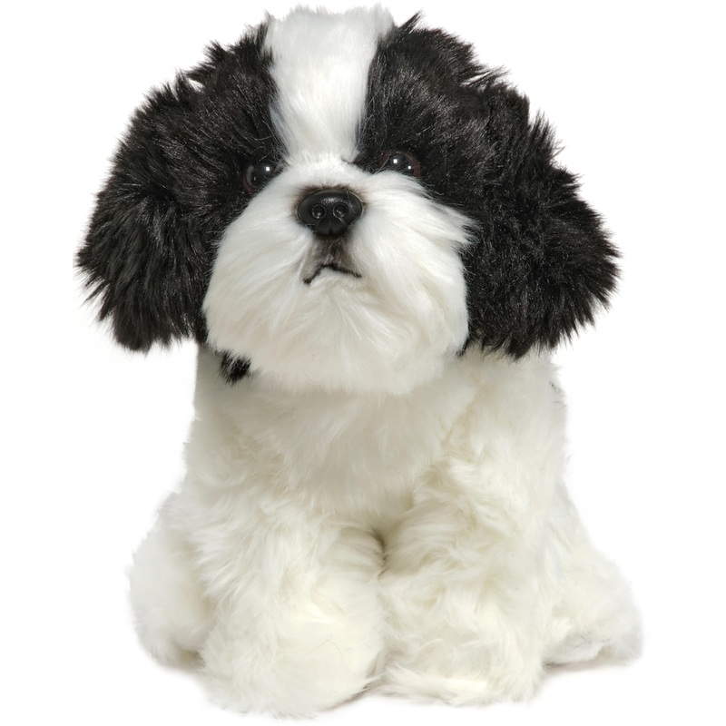 Bearington Collection Black & White Stuffed Dog - Puppy Stuffed Animal - Plush Shih Tzu Animal - 13 Inch