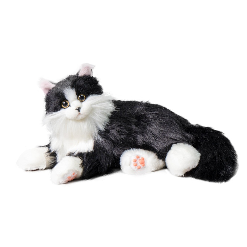 Chongker Interactive Companion Robot Cat Pets, Handmade Weighted Stuffed Animals, Cat Plush Toy With Voice Response, Realistic Heartbeat And Purring, Black Cat