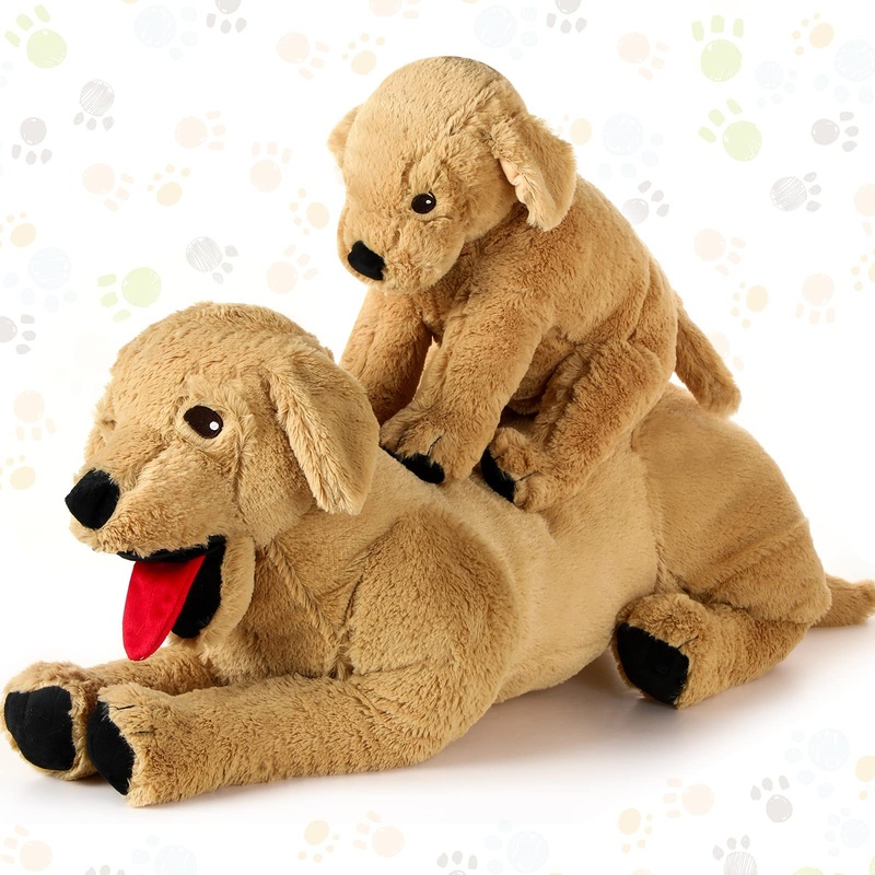 Civaner 2 Pcs Dog Stuffed Animals Plush Soft Cuddly Golden Retriever Plush Toys Large Stuffed Animals Puppy Dog Toy For Birthday Party, 27.6 Inch And 13.8 Inch