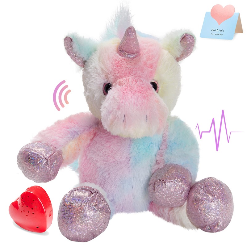 Cozyworld 12.5' Heartbeat Unicorn Recordable Stuffed Animals Voice Sweet Messages Recorder Soft Plush Toy Playback Your Words Birthday Gifts For Toddler Kids