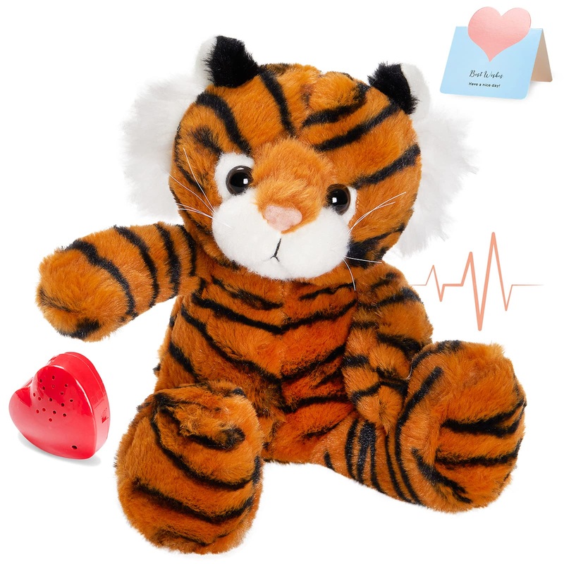 Cozyworld 13' Heartbeat Tiger Recordable Stuffed Animals Voice Sweet Messages Recorder Soft Plush Toy Playback Your Words Birthday Gifts For Toddler Kids
