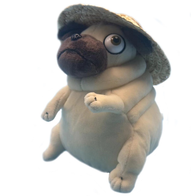 Cwzy Hilarious Pug Stuffed Animal With Straw Hat - 6' Funny Ugly Cute Pug Dog Plush Toy, Weirdo Stuffed Animal Pug Plushies For Kids Boys Adults Valentines Birthdays Gift