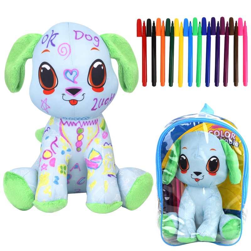 Drawmytoy Coloring Plush Toy With 12 Washable Markers For Little Girls Doodle Dolls Arts And Crafts Soft Diy Washable Doodle Stuffed Animal Toy For Kids Ages 4-6 Birthday (Fish Cat)