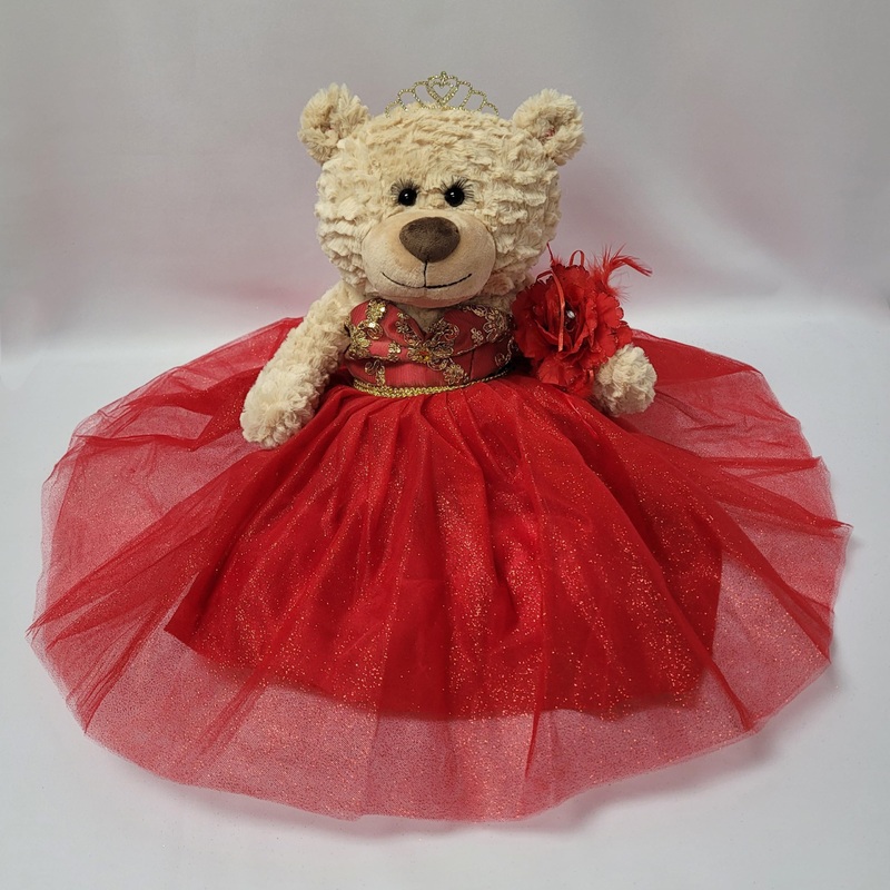 Kinnex Collections Since 1997 20' Quince Anos Quinceanera Last Doll Teddy Bear With Dress (Centerpiece) ~ B16632-14G (Red - Gold Trim)