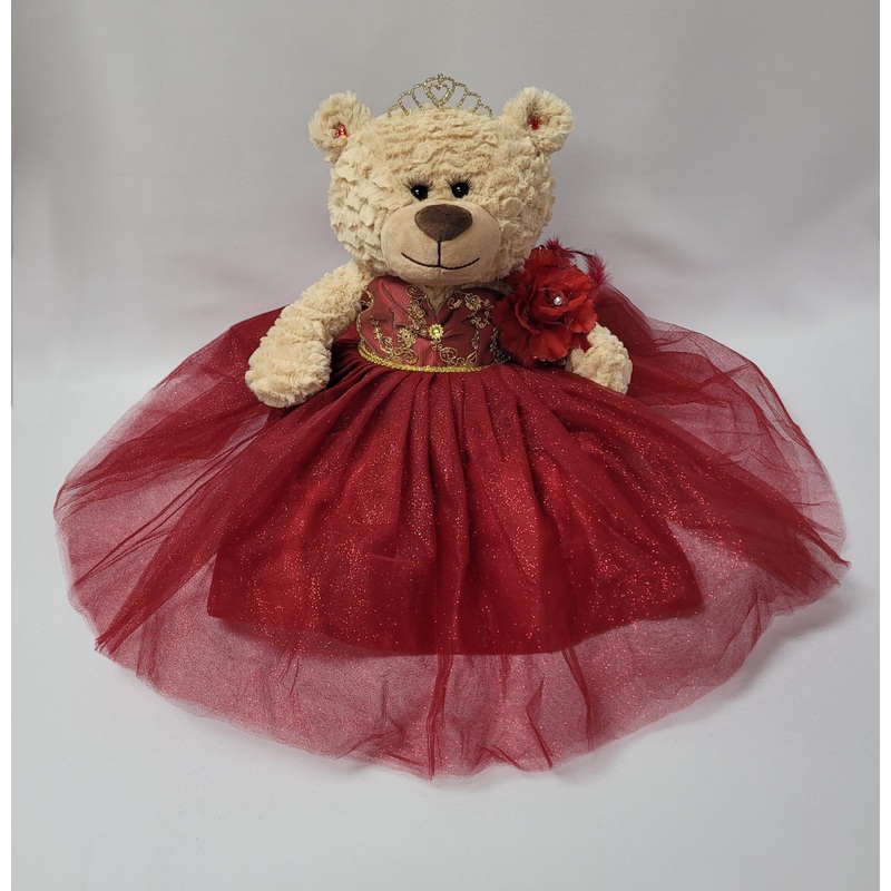 Kinnex Collections Since 1997 20' Quince Anos Quinceanera Last Doll Teddy Bear With Dress (Centerpiece) ~ B16632-7G (Burgundy - Gold Trim)