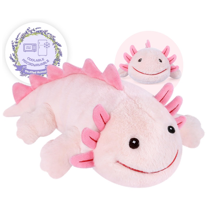 Suzzipals Coolable Heatable Axolotl Plush, Axolotl Stuffed Animal Heating Pad For Period Cramps, Pain And Stress, Lavender Scent