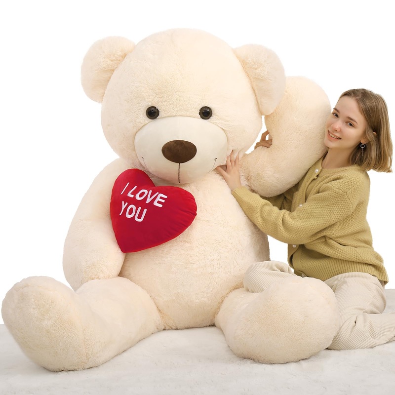Beniny 5Ft Giant Teddy Bear Stuffed Animal - Big Teddy Bear With Heart - Large I Love You Teddy Bear Plush Toys For Kid - Christ