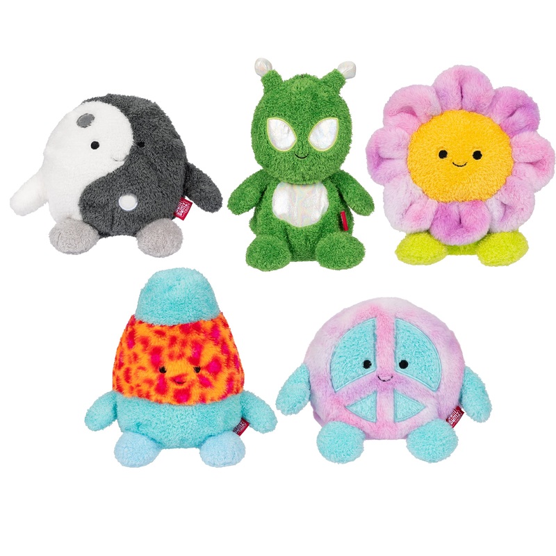 Bumbumz 4.5-Inch Retrobumz Plush 5-Pack - Yin Yang Josh, Peace Symbol Megs, Flower Jess, Lava Lamp Sara, Alien Matt Collectible