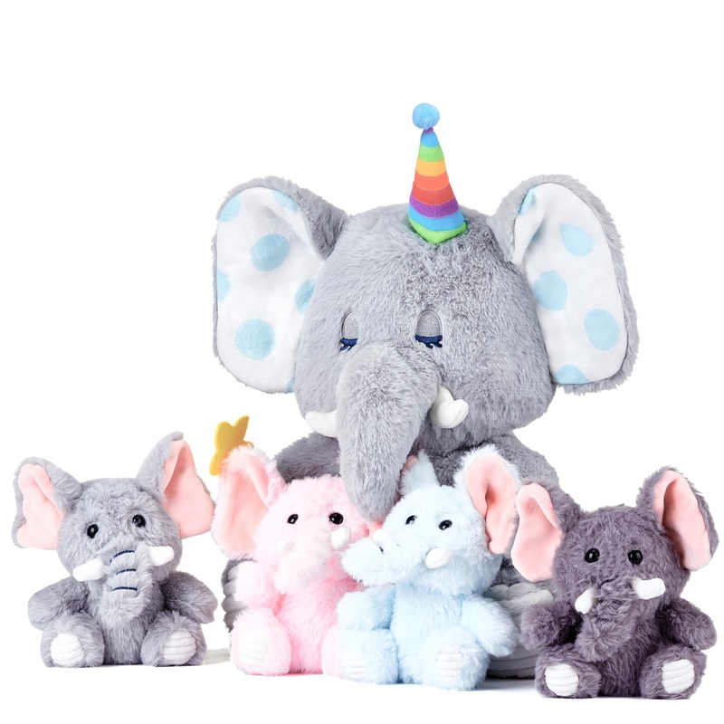 Earthsound Elephant Mom And Baby Stuffed Animal Mommy Plush Toy,16    Cute Small Mama Soft Toy With Little Babies,Family Set Gif