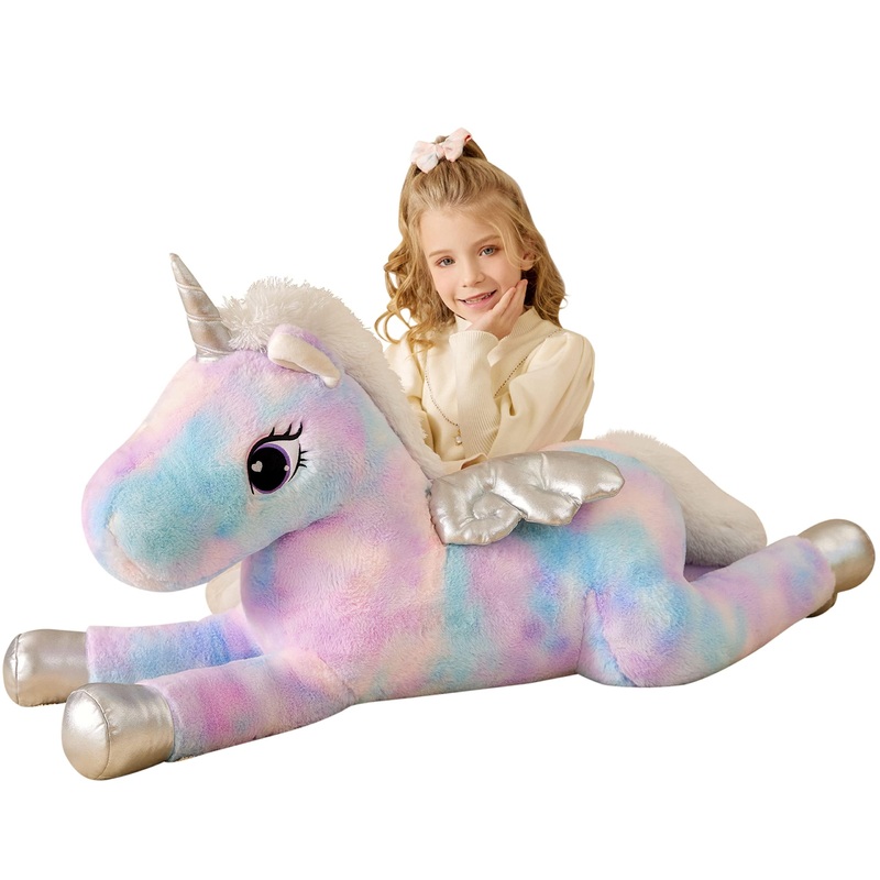 Earthsound Giant Unicorn Stuffed Animal Plush Toy,Large Winged Unicorn Jumbo 43'' Big Size Soft Toys,Cute Huge Plushy Fluffy Fat