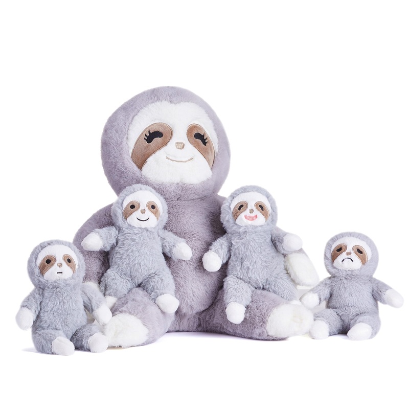 Earthsound Sloth Mom And Baby Stuffed Animal Mommy Plush Toy,18'' Cute Small Fluffly Mama Soft Toy With Little Babies,Family Set