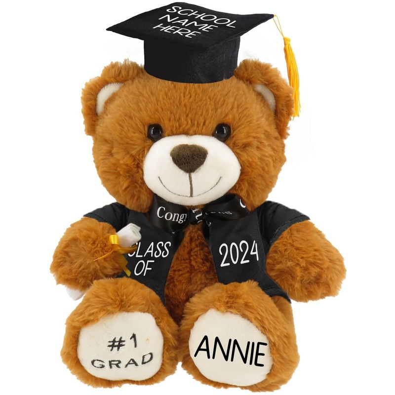 Personalized Graduation Teddy Bear Gift 2024 For Her, For Him, For High School, College, 12 Inch - Cute Custom Brown Bears With