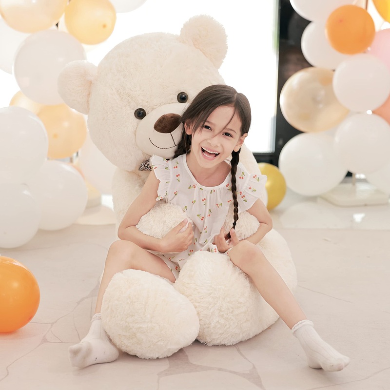 Poutmac 55 Inch Giant Teddy Bear Stuffed Animal White Big Plush Teddy Bear Valentine'S Gift For Girlfriend Soft Stuffed Bear Ani