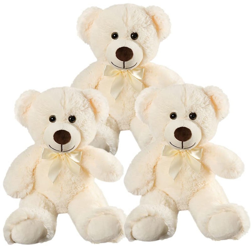 Shafish Plush Teddy Bear Cute Stuffed Animal Bear With Bow Plush Toys 13.8 Inches, 3 Pieces (Cream)