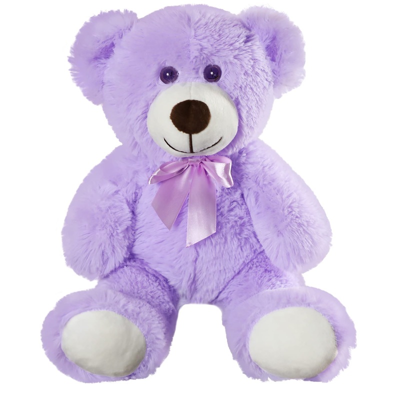 Shafish Plush Teddy Bear Cute Stuffed Animal Bear With Bow Plush Toys Gift For Kids And Girls 35Cm/13.8 Inches (Purple)