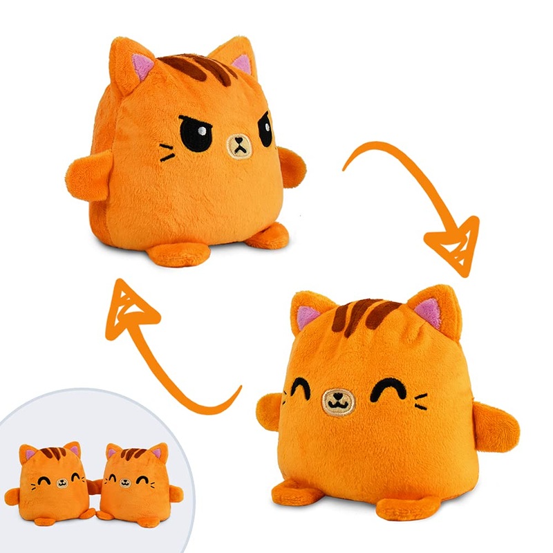 Teeturtle | Plushmates | Cat | Orange Tabby | Happy + Angry | The Reversible Plush That Hold Hands! 4.5 Inch