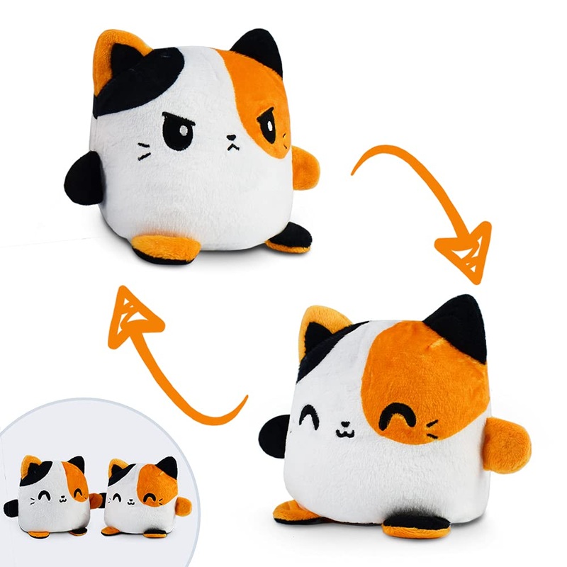 Teeturtle - Plushmates - Magnetic Reversible Plushies That Hold Hands When Happy - Calico Cat - Huggable And Soft Sensory Fidget