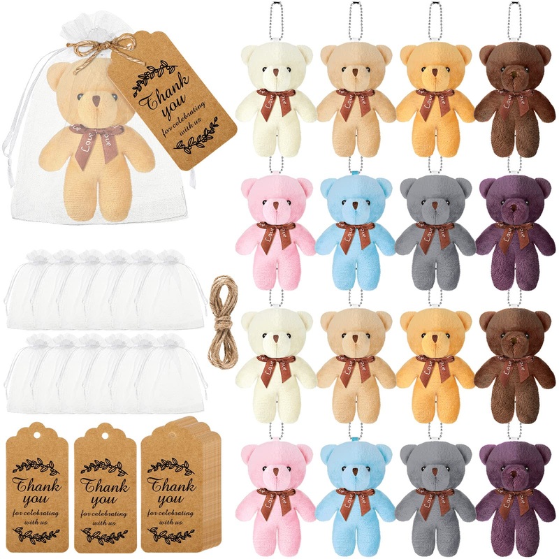 40 Sets 4.7 Inch Mini Valentines Bears Bulk Small Stuffed Bears Plush Toy With Thank You Tags Mesh Bags For Keychain Birthday Ga