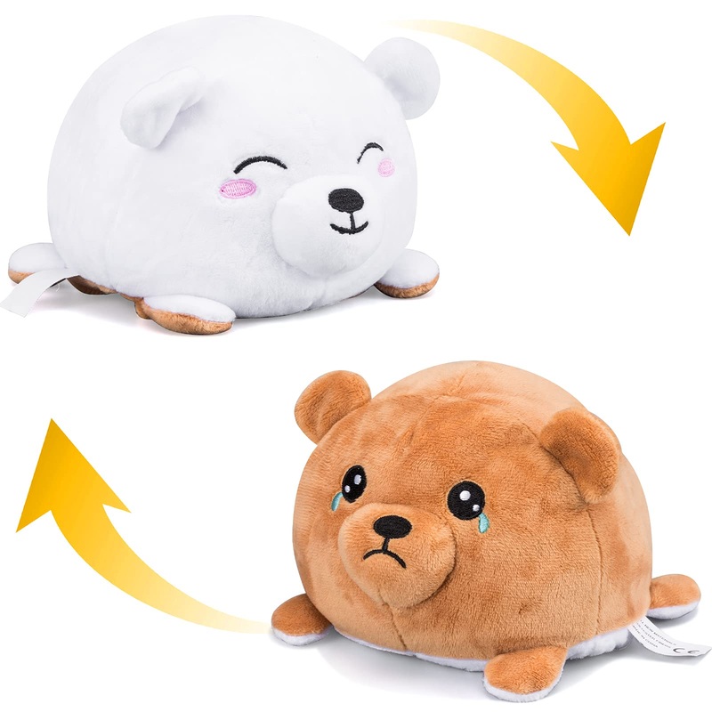 Double-Sided Flip Plush Toy,Reversible Stuffed Animal Mood Plush Flip Show Your Mood At All Times (Bear)