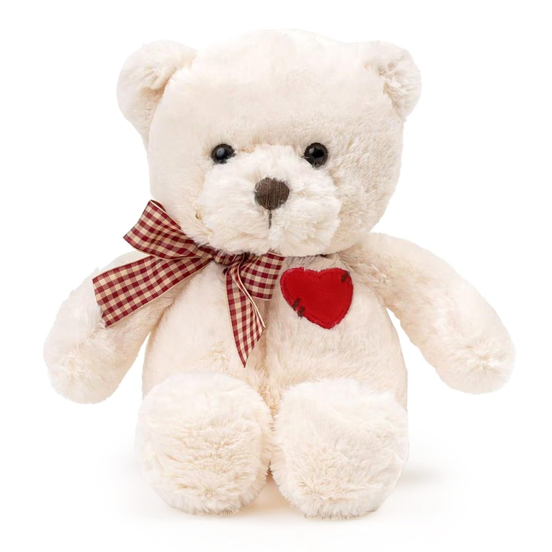 Riuhot Small Teddy Bear With Heart Cute White Teddy Bear Stuffed Animal Valentine'S Day Soft Stuffed Bear Plush Bear Plushie Toy
