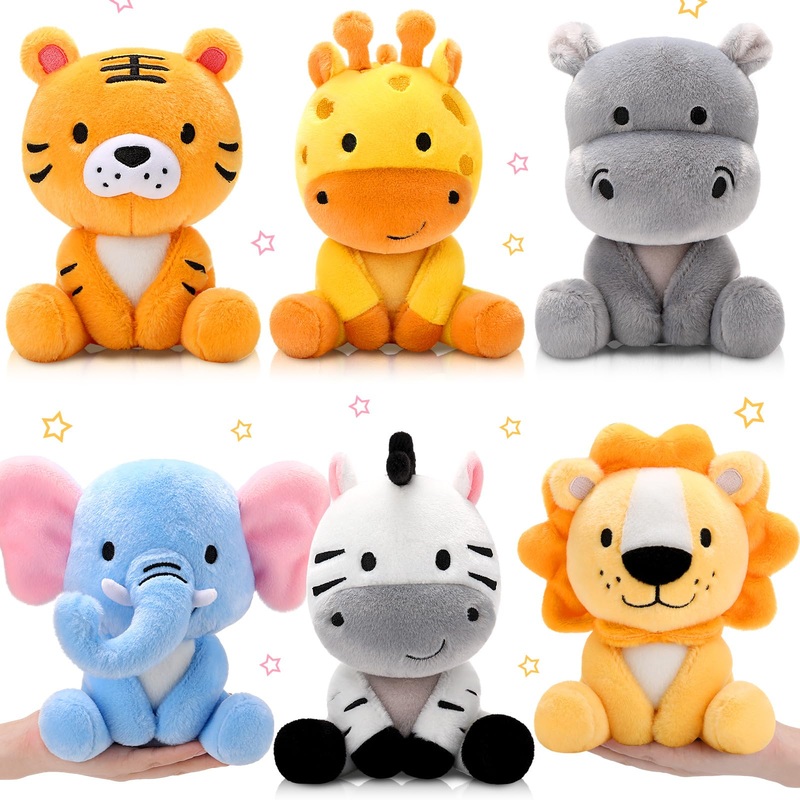 Roundfunny 6 Pcs Small Stuffed Safari Animals Bulk, 7 Inch Jungle Animals Stuffed Toys, Adorable Plush Lion Zebra Giraffe Tiger