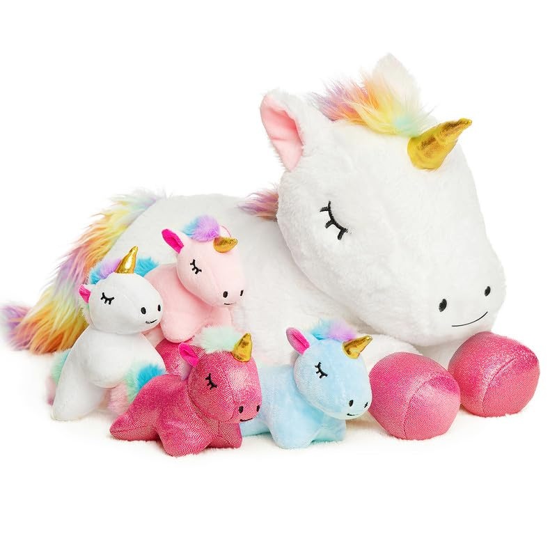 Vposyako 5 Pieces Unicorn Toys For Girls,1 Mommy Unicorn With 4 Babies,Unicorn Stuffed Animals Gifts For Girls 3 4 5 6 7 8 9 Yea