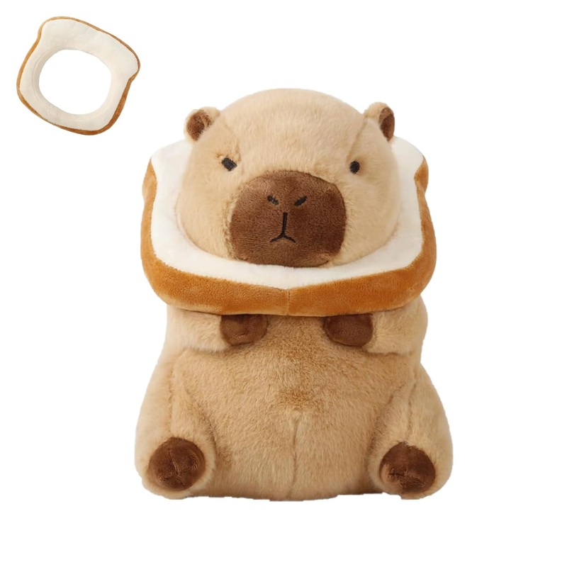Waksun Capybara Plush With Wearable Toast Headgear, Capybara Stuffed Animal,Capybara Plush Toy, Capybara Birthday Decorations,Cu