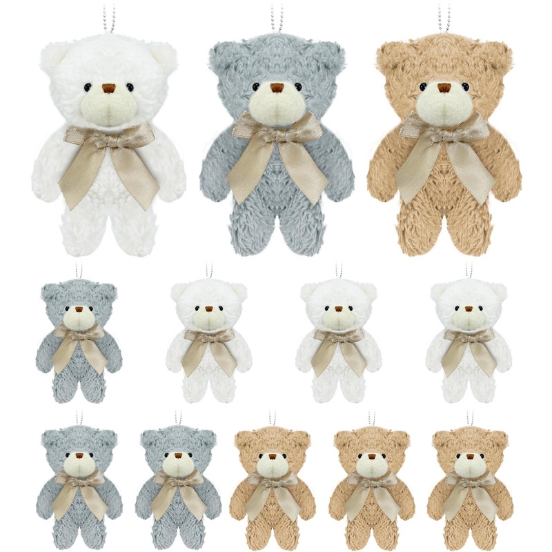 Yjubaoa 12 Pcs Mini Stuffed Teddy Bears 4.7 Inch Small Plush Teddy Bears Bulk For Diy Keychain Birthday Christmas Party Favor (W