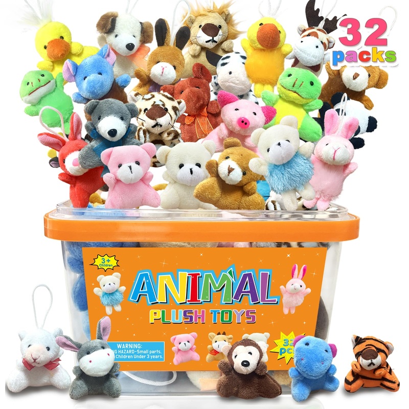 32Pcs Mini Plush Animals Toy Set Assortment Christmas Easter Bulk Stuffed Keychain Party Favors For Kids Small Animals Decoratio