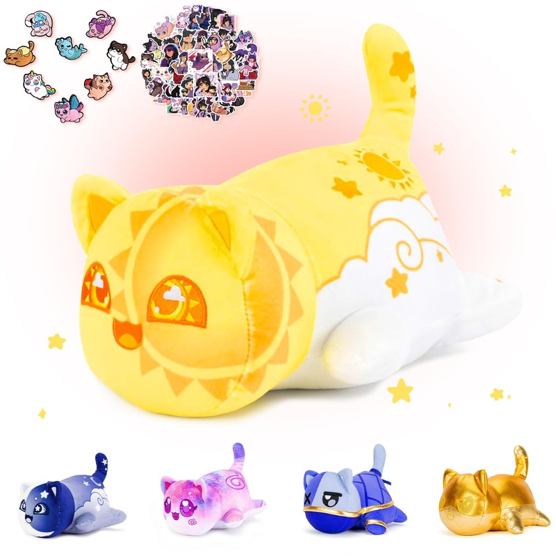 69-Pcs?Sun Cat Plush + 60-Sticker - Galaxy Cat Collection - 100% Embroidered Plushie - Cat Stuffed Animal Collectible (Sun Cat)