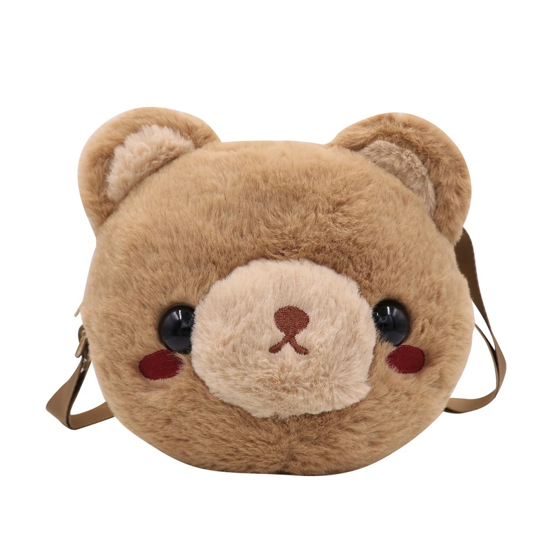 Amamcy Cute Stuffed Animal Purse For Girls 3D Bear Panda Head Crossbody Bag Fluffy Pig Frog Shoulder Bag Plush Animal Bag