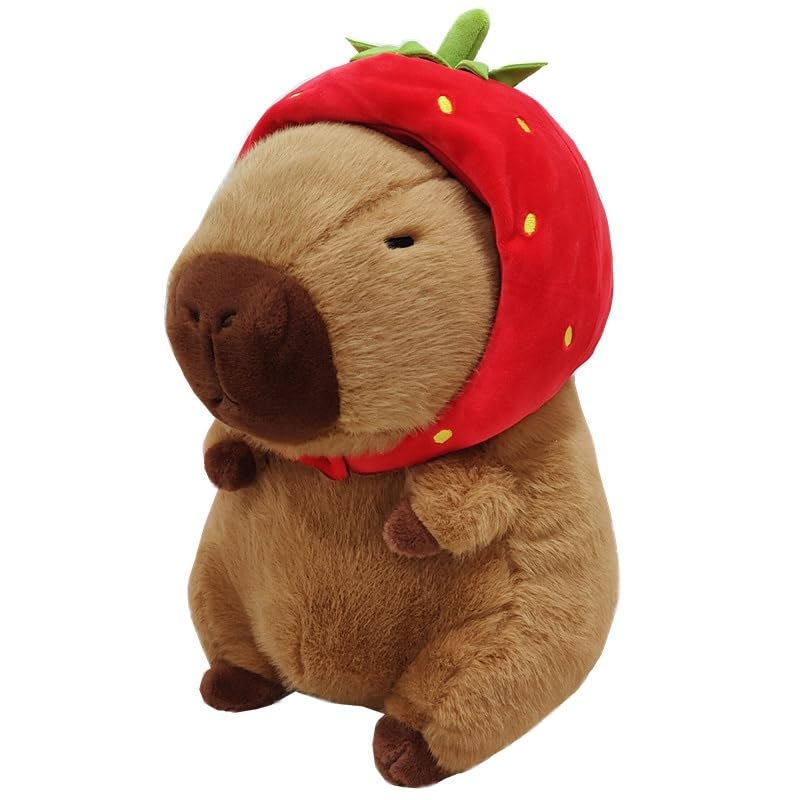 Arkdorz Cute Capybara Plush Wearing Strawberry Hat,12Inch Kawaii Capybara Stuffed Animal Soft Stuffed Capybara Toy Fruit Plushie