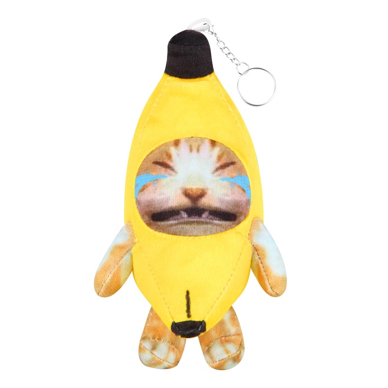 Crying Banana Cat Plush Keychain, Happy Funny Baby Sound Cat Stuffed Animal Ornaments (Cry)