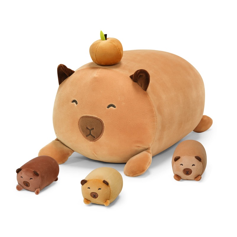 Custolon Capybara Stuffed Animals With Mommy And 3 Baby Capybara In Tummy, 15'' Plush Mom Capybara Gifts For Girls Boys Birthday