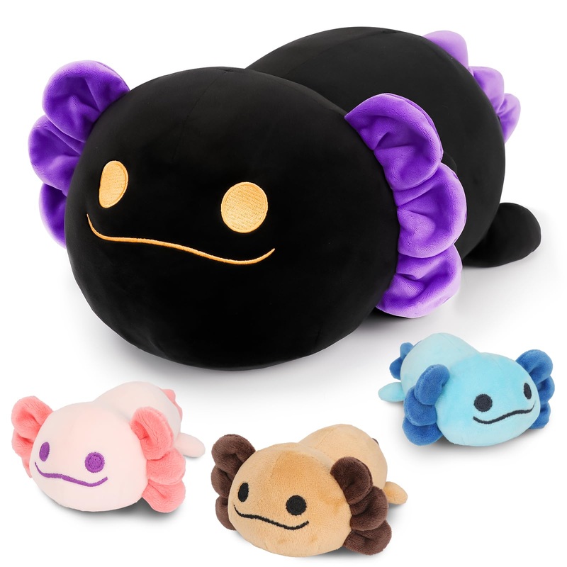 Toys For Girls Ages 3 4 5 6 7 8+ Years -16'' Black Axolotl Mommy Stuffed Animal With 3 Baby Axolotl In Her Tummy, Cute Salamande