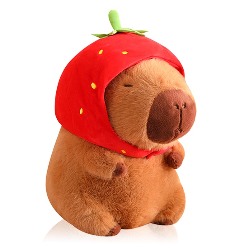 Waksun Capybara Plush Wearing Strawberry Hat, Capybara Stuffed Animal,Capybara Plush Toy, Capybara Birthday Decorations,Cute Cap